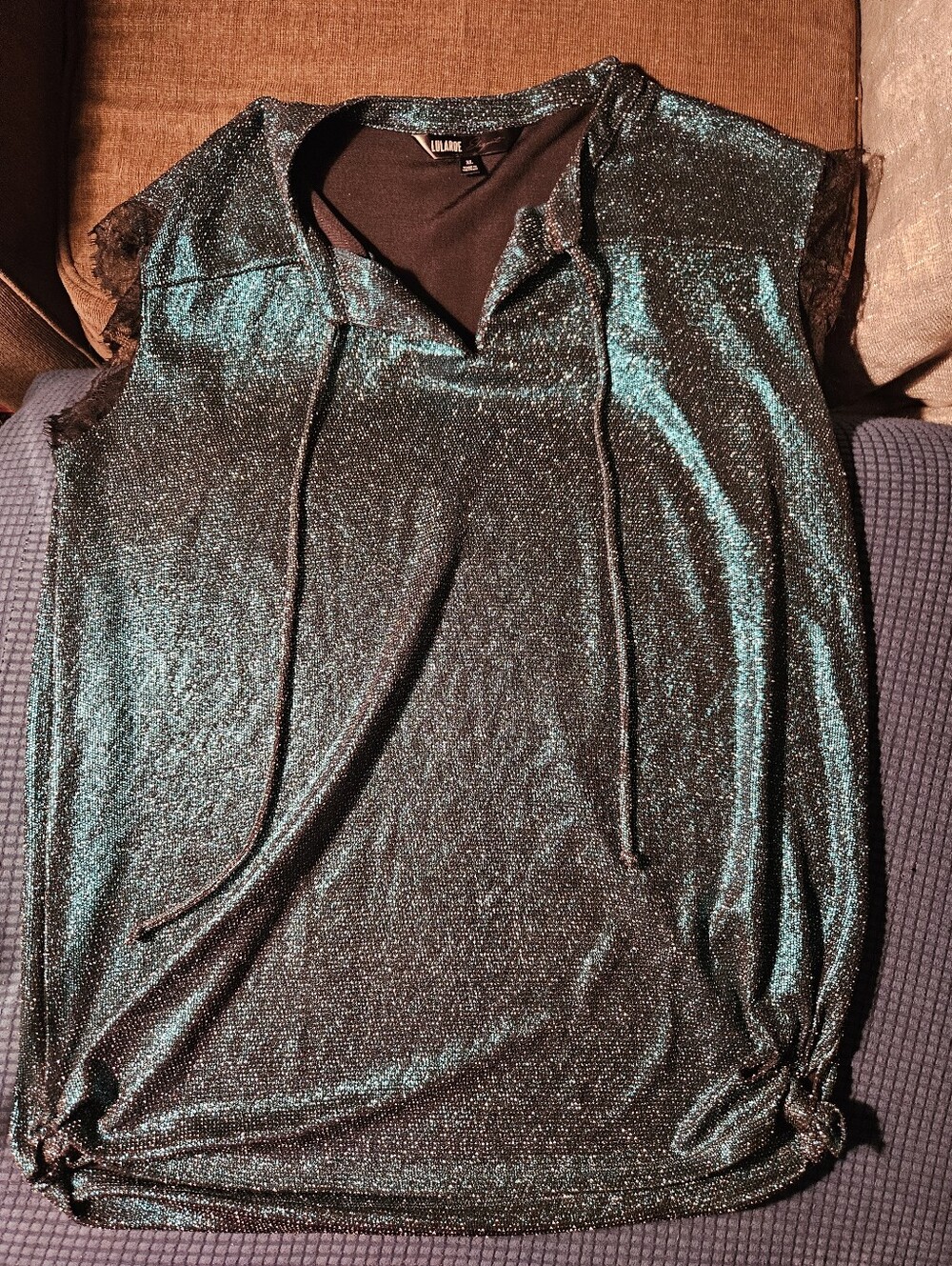 LULAROE 2019 ELEGANT XL GRACE TURQUOISE METALLIC LACE TOP NWOT